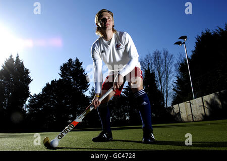 Ashley Jackson of Great Britain Hockey si prepara per il torneo olimpico di qualificazione che si terrà in Cile nel mese di marzo presso il Bisham Abbey National Sports Center, 8 febbraio 2008. Foto Stock