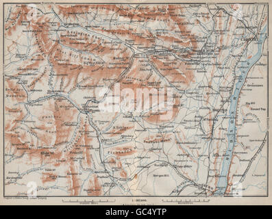 Il Catskill Mountains . Lo stato di New York. Fiume Hudson. BAEDEKER, 1909 mappa vecchia Foto Stock