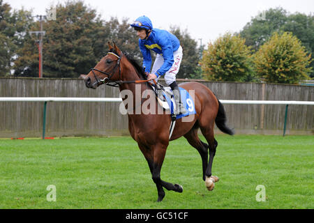 Due insieme guidato da jockey Ted Durcan va al posto Per i più affidabili Maiden Stakes della DG Taxis Nottingham Foto Stock