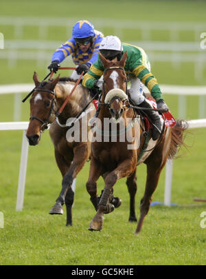 Jered, guidato da Paul Carberry (a destra) continua a vincere il G.A.A. Funddraisers Beginners Steeplechase durante il giorno di Maplewood all'Ippodromo di Punchestown, Irlanda. Foto Stock