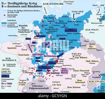 Cartografia, mappe storiche, tempi moderni, Guerra dei Trent'anni 1618 - 1648, diritti aggiuntivi-clearences-non disponibile Foto Stock