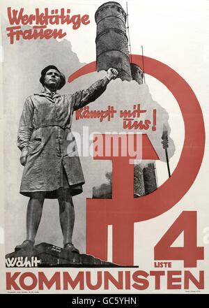 Geografia / viaggio, Germania, politica, partiti politici, Partito Comunista di Germania (KPD), poster, 'Werktaetige Frauen kaempft mit uns', bozza di Max Gebhart (1906 - 1990), Berlino, circa 1930, diritti aggiuntivi-clearences-non disponibile Foto Stock