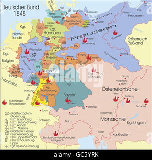 Cartografia, mappe storiche, tempi moderni, Confederazione tedesca, rivoluzioni 1848, diritti aggiuntivi-clearences-non disponibile Foto Stock