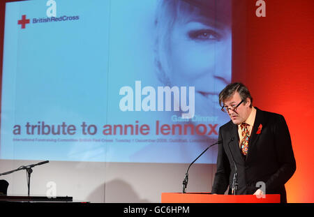 Stephen Fry alla Croce Rossa 'Tribute to Annie Lennox' cena di gala e concerto alla Guildhall di Londra. Foto Stock