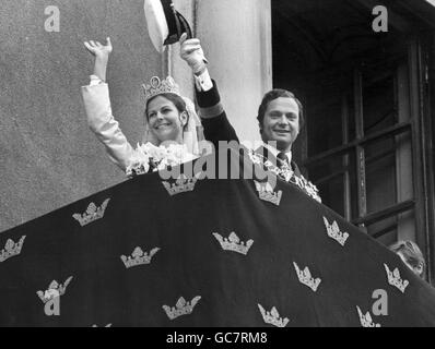 ROYAL WEDDING tra il Re Carlo XVI Gustavo e Silvia Sommerlath nella cattedrale di Stoccolma, Foto Stock