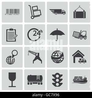 Vettore Logistica nero set di icone Illustrazione Vettoriale