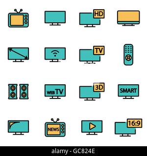 Trendy Linea flat pack di icona per i progettisti e gli sviluppatori. Linea del vettore tv icona impostare Illustrazione Vettoriale