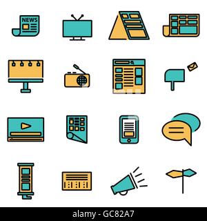 Trendy Linea flat pack di icona per i progettisti e gli sviluppatori. Linea del vettore pubblicitario icona impostare Illustrazione Vettoriale