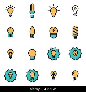 Trendy Linea flat pack di icona per i progettisti e gli sviluppatori. Linea del vettore delle lampadine icona impostare Illustrazione Vettoriale