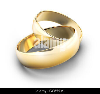 Matrimonio di due anelli in oro (fatto in 3D rendering) Foto Stock