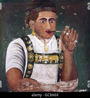 Belle arti, Halm Franz Anton (1830 - 1890), pittura, 'immagine di un pastore alpino", tempera su pannello, Appenzell, Svizzera, la seconda metà del XIX secolo, collezione Breu-Erben, Teufen, Foto Stock