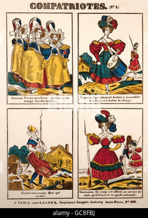Geografia / viaggio, Francia, politica, caricatura, soldati femminili, 'compatrioti', litografia a colori, i metà del 19 ° secolo, Lacour, Nancy, , diritti aggiuntivi-clearences-non disponibile Foto Stock