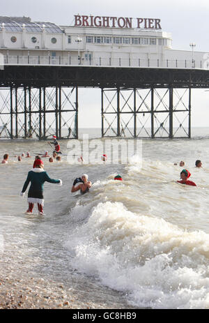Brighton club di nuoto il giorno di Natale nuotare Foto Stock