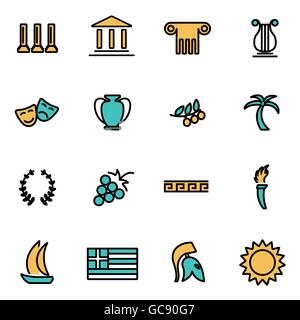 Trendy Linea flat pack di icona per i progettisti e gli sviluppatori. Linea del vettore grecia icona impostare Illustrazione Vettoriale