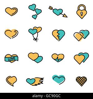 Trendy Linea flat pack di icona per i progettisti e gli sviluppatori. Linea del vettore cuore icona impostare Illustrazione Vettoriale