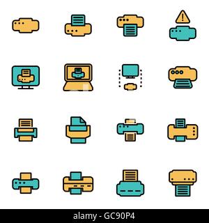 Trendy Linea flat pack di icona per i progettisti e gli sviluppatori. Linea del vettore icona stampante impostato Illustrazione Vettoriale