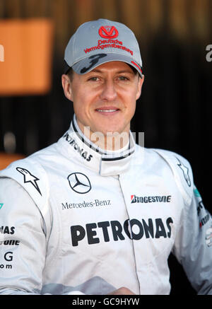 Il pilota Mercedes GP Michael Schumacher durante una fotocellula al Circuit de la Comunitat Valenciana Ricardo Tormo, Valencia, Spagna. Foto Stock