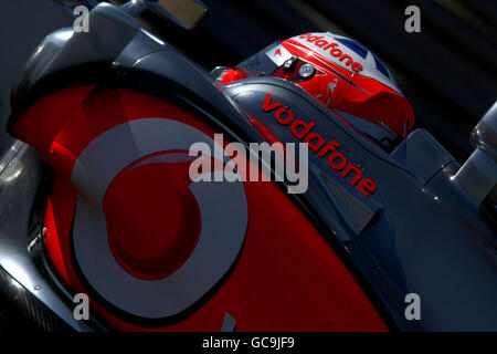 Il collaudatore della McLaren Gary Paffet guida la nuova McLaren MP4-25 durante la sessione di test di Formula uno sul circuito della Comunitat Valenciana Ricardo Tormo, Valencia, Spagna. Foto Stock