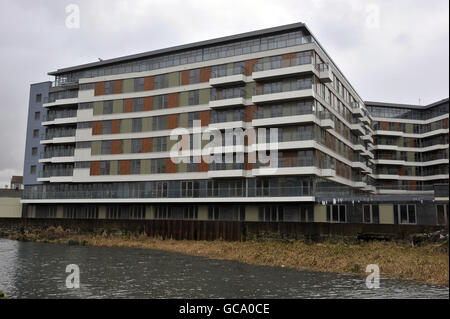 Nuovi edifici vicino al Parco Olimpico di Londra in costruzione per i Giochi Olimpici del 2012, a Stratford, Londra. Foto Stock