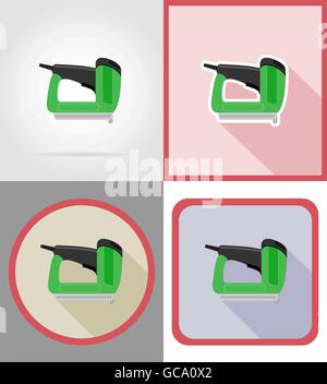 Cucitrice elettrica strumenti per la costruzione e la riparazione delle icone piatta illustrazione vettoriale isolato su sfondo Illustrazione Vettoriale