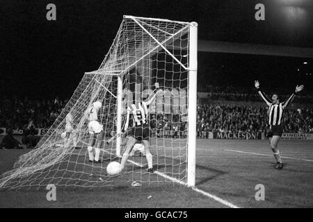 Andre de Nul (r) di Lierse S.K festeggia dopo che Frans Janssens (9) ha segnato il 3° gol del gioco. Foto Stock