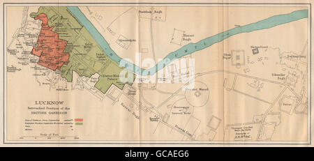 Assedio di Lucknow.mostra guarnigione britannica di posizioni.1857 Indian mutiny 1929 mappa Foto Stock