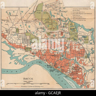 Il Bengala/BANGLADESH. Dacca (Dhaka) pianta della città. India britannica, 1929 Vintage map Foto Stock