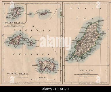 Isole britanniche. Isola di Man Isole del Canale Jersey Guernsey.Johnston, 1897 Mappa Foto Stock