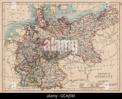 Impero di Germania. Membri. La Prussia Baviera Alsace Lorraine. JOHNSTON, 1897 Mappa Foto Stock