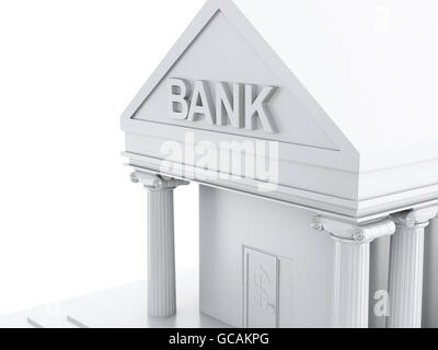 3D renderer immagine. Banca edificio isolato contro uno sfondo bianco. Foto Stock