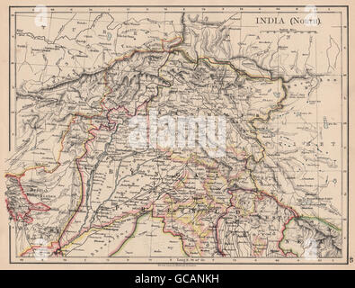 INDIA britannica a nord. Jammu Kashmir Punjab Himalaya. JOHNSTON, 1897 mappa vecchia Foto Stock