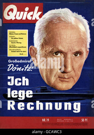 Riviste, Quick, No. 19, Monaco di Baviera, 10.5.1958, prima pagina, catchline: 'Grand Admiral Doenitz: I give account', Additional-Rights-Clearences-Not Available Foto Stock