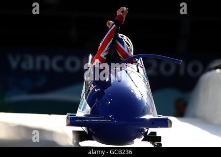 Paula Walker della Gran Bretagna durante una sessione di pratica di bob al Whistler Sliding Center, Whistler, Canada. Foto Stock