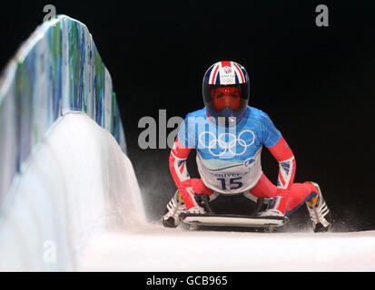 La Gran Bretagna Amy Williams durante una corsa di allenamento al Whistler Sliding Center, Whistler, Canada. Foto Stock