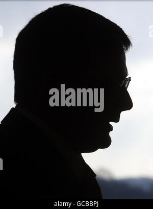 Il direttore scozzese Craig Levein durante una conferenza stampa a Hampden Park, Glasgow. Foto Stock