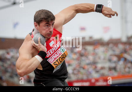 Amsterdam, Paesi Bassi. 9 Luglio, 2016. Amsterdam, Paesi Bassi. 09 Luglio, 2016. David Storl di Germania compete al colpo messo uomini turno di qualificazione al Campionato Europeo di Atletica presso lo Stadio Olimpico di Amsterdam, Paesi Bassi, 09. Luglio 2016. Foto: Michael Kappeler/dpa/Alamy Live News Foto Stock