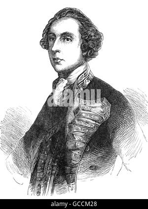 Ammiraglio George Brydges Rodney, Primo Barone Rodney, (1718 - 1792) è il più noto per i suoi comandi nella guerra di indipendenza americana, particolarmente la sua vittoria sui francesi nella battaglia di Saintes nel 1782. Si è spesso sostenuto che era il comandante di avere sperimentato la tattica di 'rottura della linea'. Foto Stock