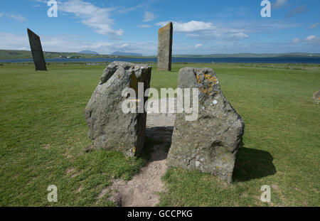 Stenness pietre permanente entro il Sito Patrimonio Mondiale dell'UNESCO, cuore delle Orcadi neolitiche. SCO 10,594. Foto Stock