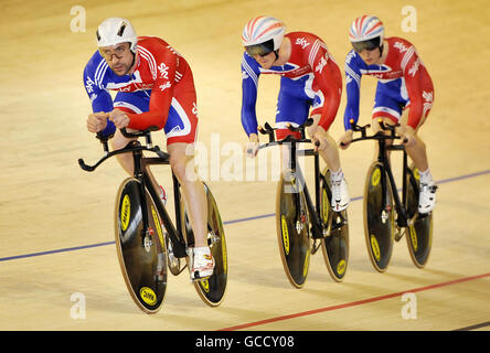 La Gran Bretagna Jason Queally durante una sessione di allenamento in vista dei Campionati Mondiali di Ciclismo alla Ballerup Super Arena, Copenhagen, Danimarca. Foto Stock