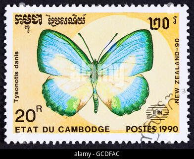 GROOTEBROEK ,I PAESI BASSI - MARZO 20,2016 : un timbro stampato dalla Cambogia, mostra butterfly, circa 1990. Foto Stock