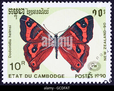 GROOTEBROEK ,I PAESI BASSI - MARZO 20,2016 : un timbro stampato dalla Cambogia, mostra butterfly, circa 1990. Foto Stock