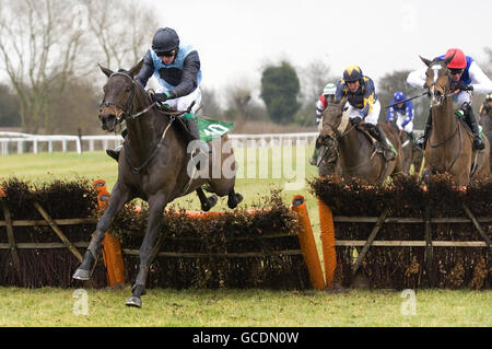 Miss Ladybird guidato da Wayne Kavanagh continua a vincere il toteswinger Novices 'handicap hurdle durante il Midlands Grand National all'Uttoxeter Racecourse, Staffordshire. Foto Stock