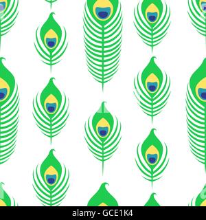 Modello senza cuciture con penne di pavone su sfondo bianco Illustrazione Vettoriale