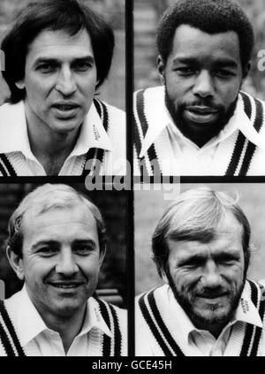 Membri del team Middlesex County Cricket (in alto a sinistra-a destra) Mike Selvey e Wilf Slack (in basso a sinistra-a destra) Graham Barlow e Clive Radley Foto Stock