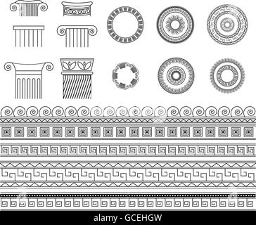 Greco confini di meandro, cornici e colonne set. Illustrazione Vettoriale