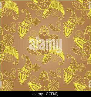 Golden seamless pattern con paisley sullo sfondo Illustrazione Vettoriale