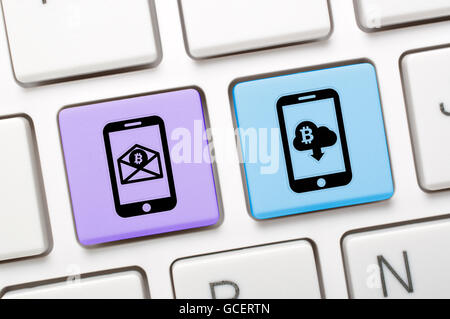 Bitcoins tasto sulla tastiera Foto Stock