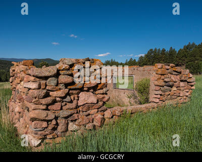 Resti della vecchia cabina di roccia nel prato lungo la Mason Creek Trail, Staunton parco statale, pino, Colorado. Foto Stock