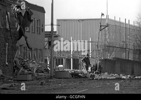 I guai - Bomba - RUC edificio - Moira, County Down, Irlanda del Nord Foto Stock