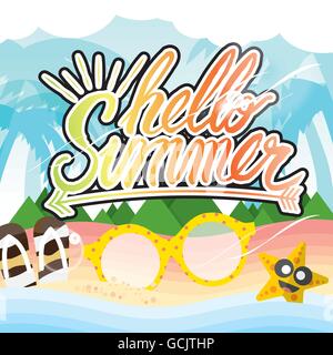 Ciao Estate scritte a mano la vacanza estiva concetto illustrazione vettoriale Illustrazione Vettoriale